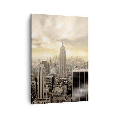 Quadro su tela - Stampe su Tela - Panorama della città con vista sull'Empire State Building - 50x70cm - New York in grigio - Decorazione murale moderna per soggiorno e camera da letto ARTTOR