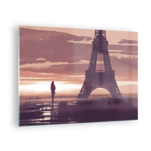 Quadro su vetro - La Torre Eiffel al tramonto con la sagoma di una persona - 70x50cm - Solo loro due - Decorazione murale moderna per soggiorno e camera da letto ARTTOR