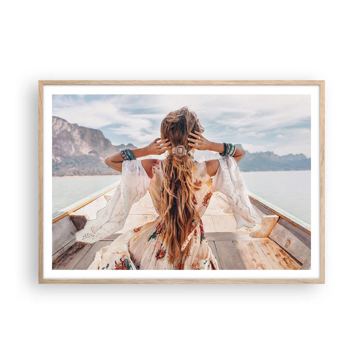 Poster in cornice rovere chiaro - In cammino verso la felicità - 100x70 cm