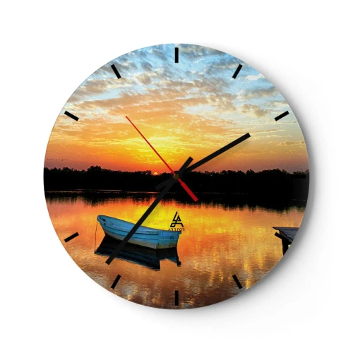 Orologio da parete - Orologio in Vetro - Una barca in acque calme al tramonto - 30x30cm - Guarda, ascolta, medita - Decorazione murale moderna per soggiorno, cucina e camera da letto ARTTOR