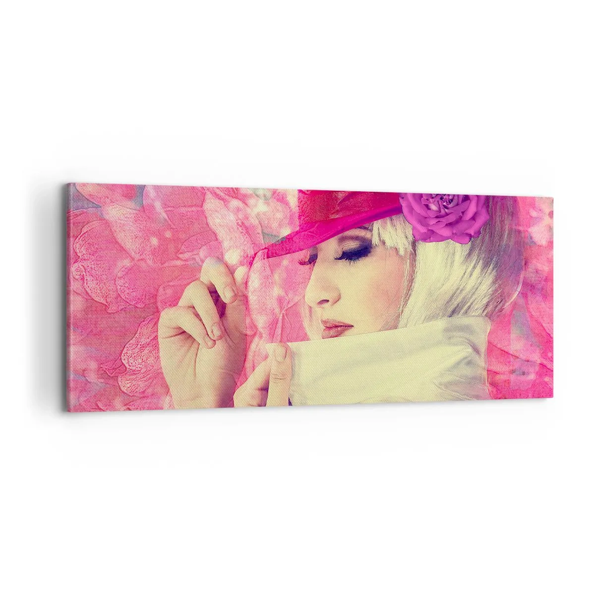 Quadro su tela - Stampe su Tela - Ritratto retro nei vapori di rosa - 100x40 cm