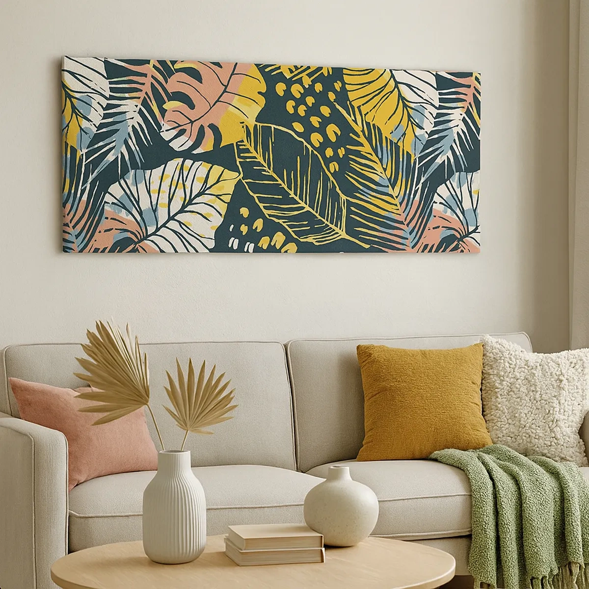 Quadro su tela - Stampe su Tela - Fantasia di foglie - 30x30 cm