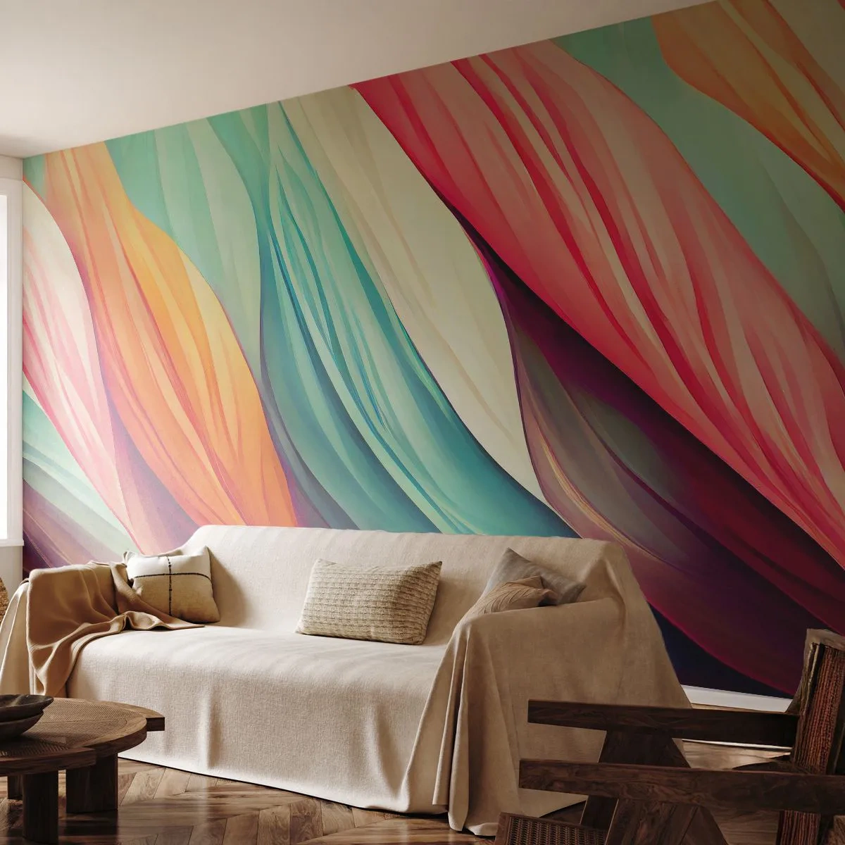 Fotomurali Standard Eco - Intreccio arcobaleno - Pastello, Linee, Astrazione - 300x210 cm