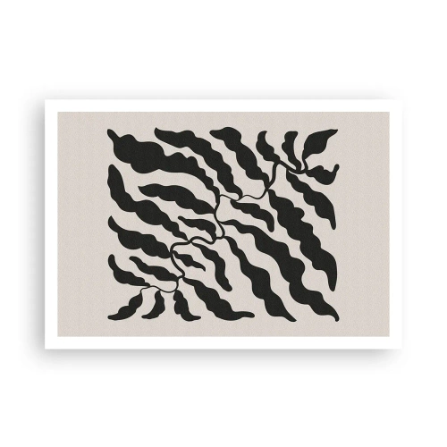 Poster - Ramoscelli con foglie nere su sfondo chiaro - 100x70cm - La natura del quadrato - Decorazione murale moderna per soggiorno e camera da letto ARTTOR