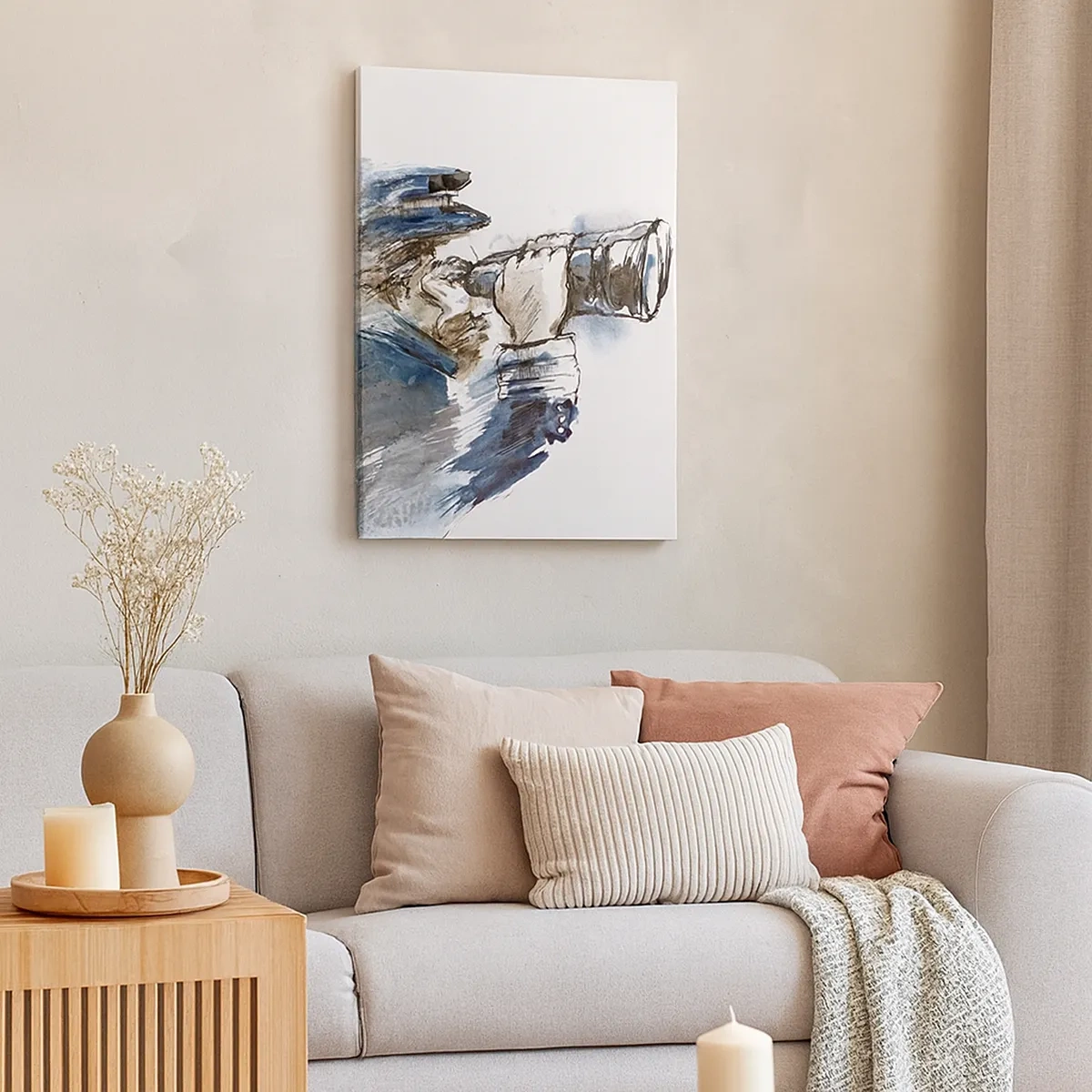 Quadro su tela - Stampe su Tela - Un capitano con il binocolo in una scena dinamica ad acquerello - 50x70cm - Dieci gradi Beaufort! - Decorazione murale moderna per soggiorno e camera da letto ARTTOR