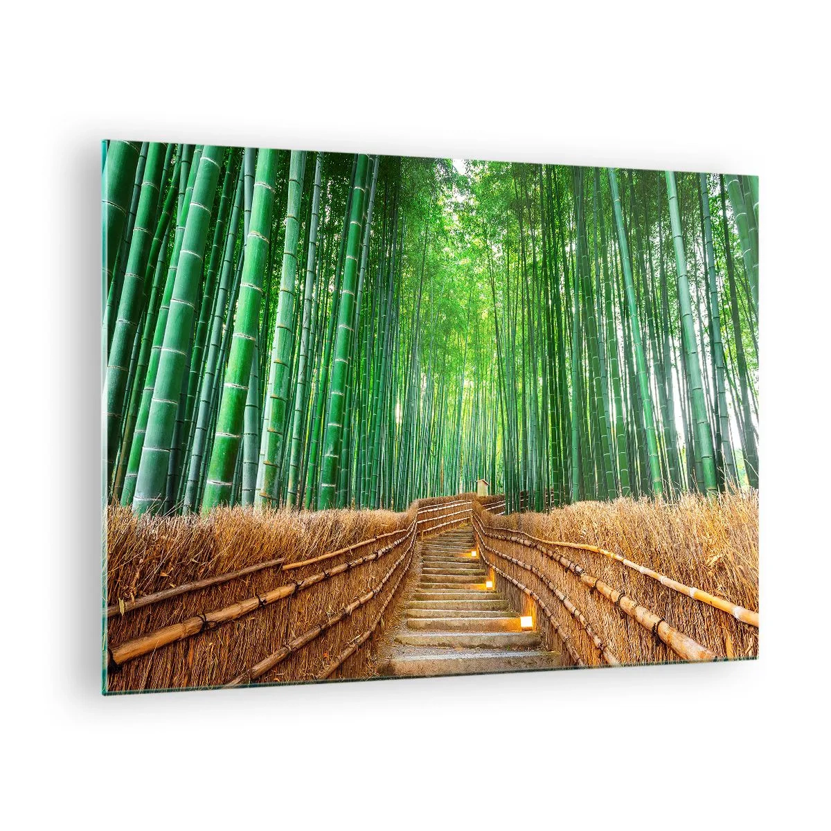 Quadro su vetro - Un sentiero nella foresta di bambù che conduce attraverso le scale - 70x50cm - Essenza della natura asiatica - Decorazione murale moderna per soggiorno e camera da letto ARTTOR
