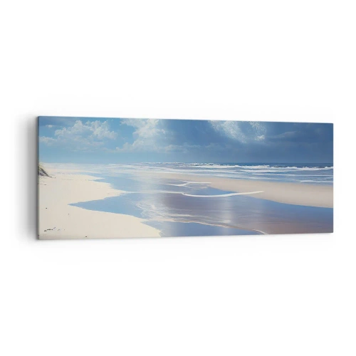 Quadro su tela - Stampe su Tela - Una spiaggia sabbiosa con onde sotto un cielo azzurro - 140x50cm - Vacanze in paradiso - Decorazione murale moderna per soggiorno e camera da letto ARTTOR