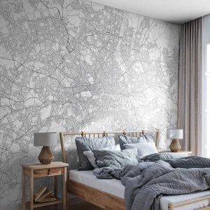 Fotomurali Premium Sand - Una mappa della città minimalista in bianco e nero - 100x70cm - Mappa del labirinto di Londra - Decorazione murale moderna per soggiorno e camera da letto ARTTOR