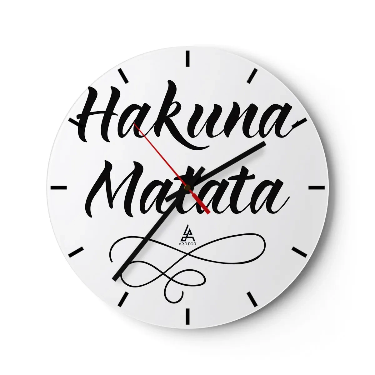 Orologio da parete - Orologio in Vetro - Scritta Hakuna Matata nera su sfondo bianco - 30x30cm - Il miglior consiglio - Decorazione murale moderna per soggiorno, cucina e camera da letto ARTTOR
