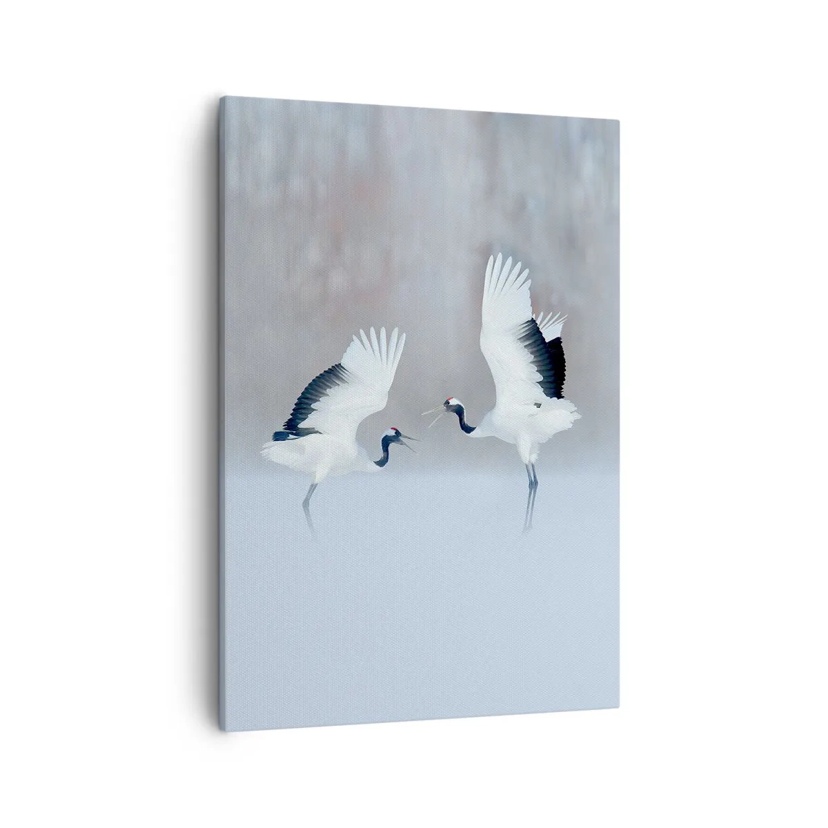 Quadro su tela - Stampe su Tela - Due gru che danzano in un paesaggio nebbioso - 50x70cm - Danza nella nebbia - Decorazione murale moderna per soggiorno e camera da letto ARTTOR