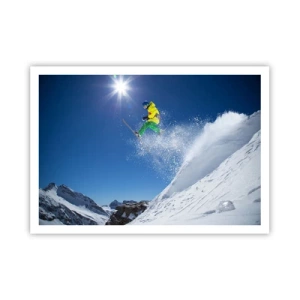 Poster - Sciatore in aria con le montagne sullo sfondo - 100x70cm - Ballando con i monti - Decorazione murale moderna per soggiorno e camera da letto ARTTOR