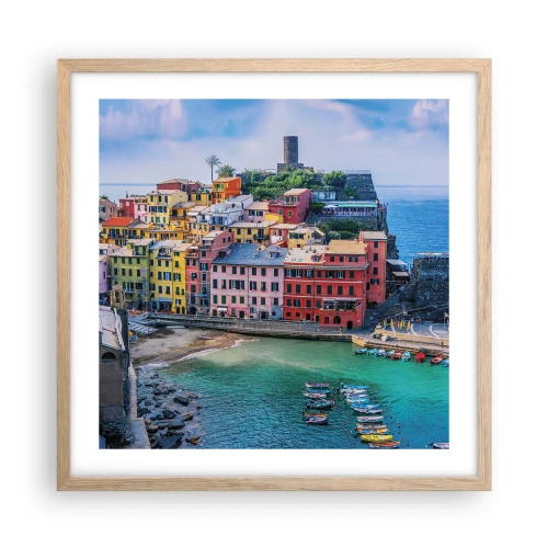 Poster in cornice rovere chiaro - Magica cittadina mediterranea - 50x50 cm