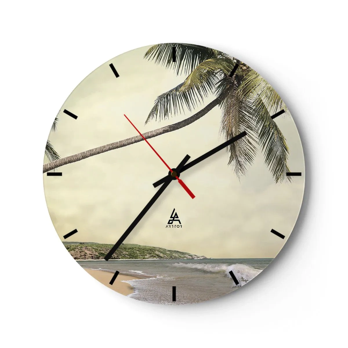 Orologio da parete - Orologio in Vetro - Palme sullo sfondo di una spiaggia tropicale - 30x30cm - Sogno tropicale - Decorazione murale moderna per soggiorno, cucina e camera da letto ARTTOR
