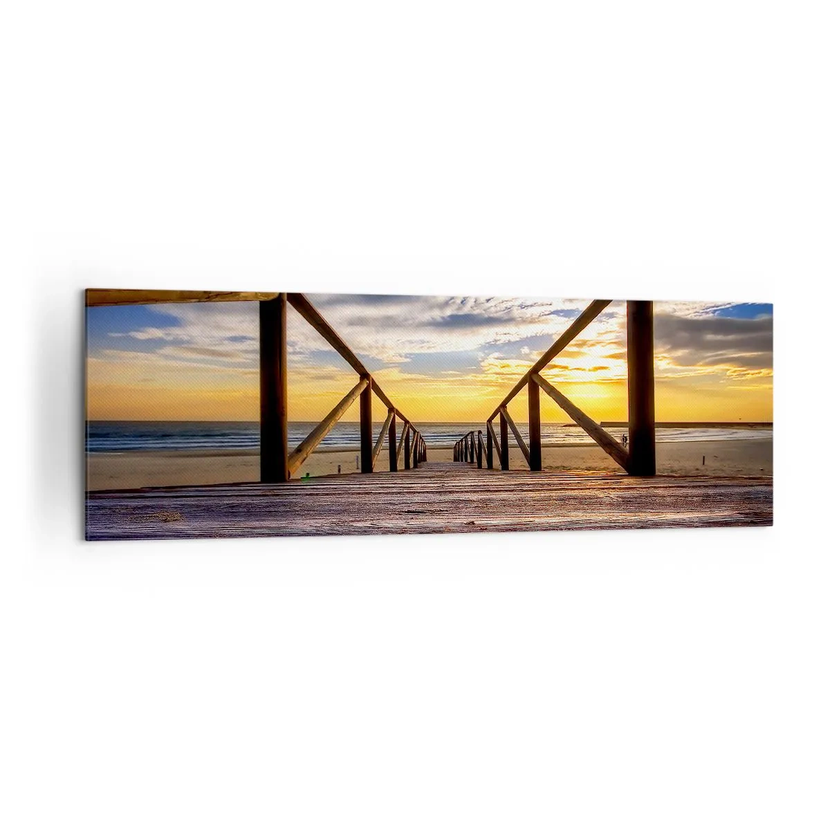 Quadro su tela - Stampe su Tela - Molo di legno che conduce alla spiaggia al tramonto - 160x50cm - Verso la spiaggia silenziosa al tramonto - Decorazione murale moderna per soggiorno e camera da letto ARTTOR