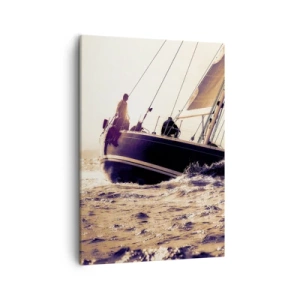Quadro su tela - Stampe su Tela - Uno yacht in mare in tempesta alla luce del sole al tramonto - 50x70cm - Naviga, marinaio - Decorazione murale moderna per soggiorno e camera da letto ARTTOR