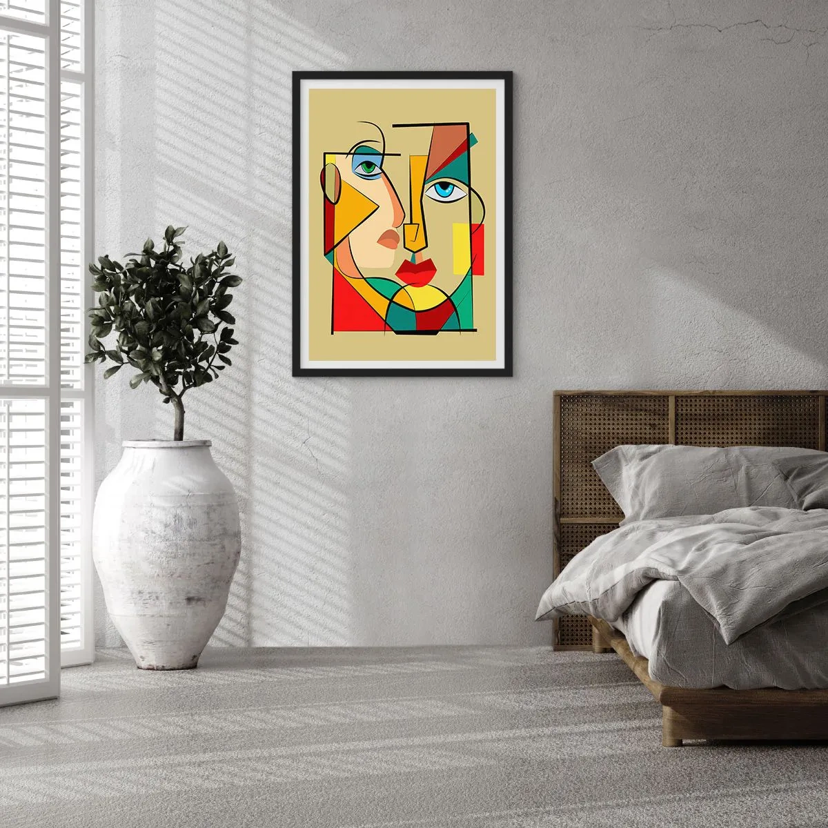 Poster in cornice nera - Un ritratto cubista dai colori intensi - 50x70cm - Coppia affiatata - Decorazione murale moderna per soggiorno e camera da letto ARTTOR