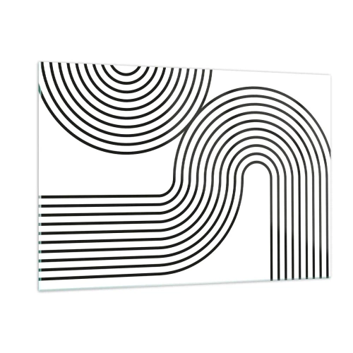Quadro su vetro - Grafica in bianco e nero con linee parallele curve - 120x80cm - In curva - Decorazione murale moderna per soggiorno e camera da letto ARTTOR
