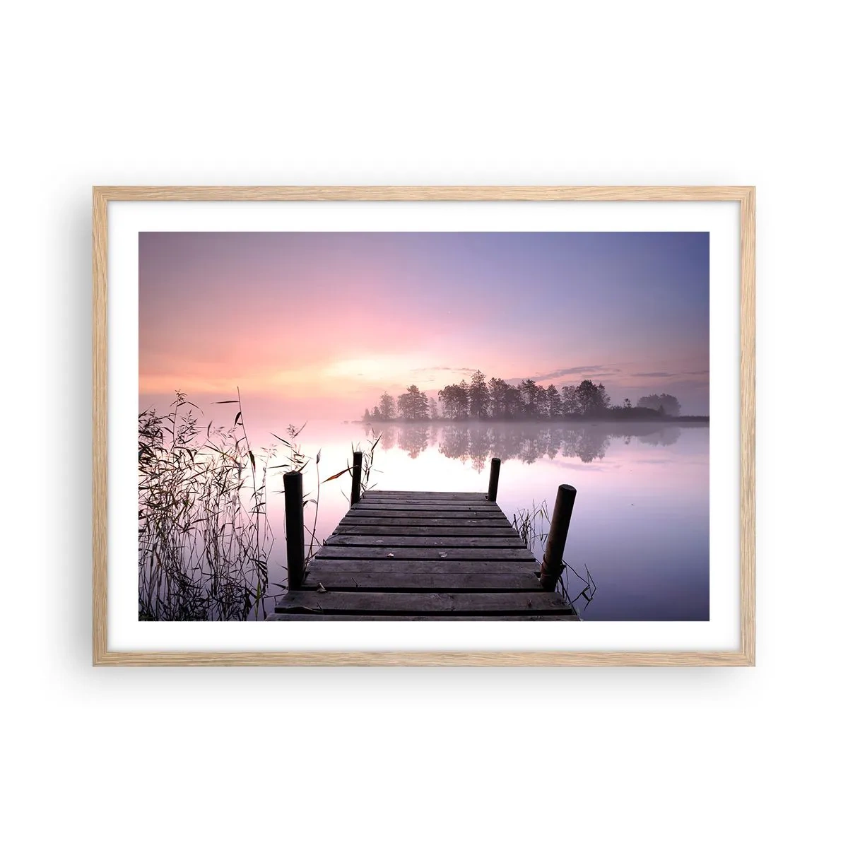 Poster in cornice rovere chiaro - Nebbia color lilla - 70x50 cm