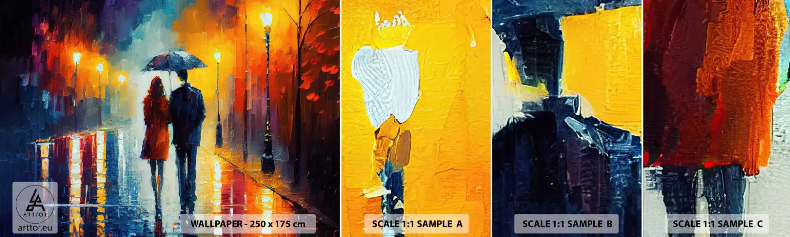 Campione di Fotomurale Adesivo Deluxe Sticker - Insieme la notte è colorata - Coppia, Romantico, Camminare - 100x30 cm