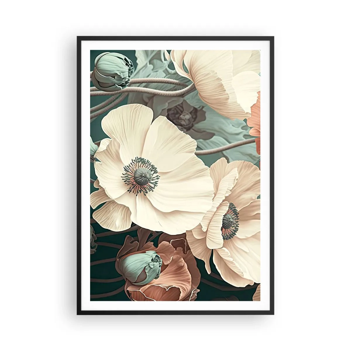 Poster in cornice nera - Il sussurro dei papaveri - 70x100 cm