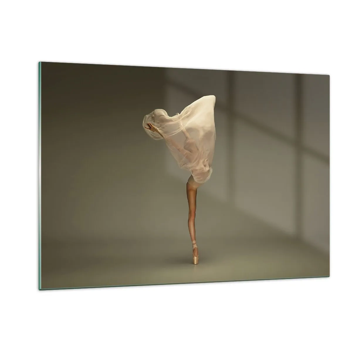 Quadro su vetro - Una ballerina in una posa delicata con il velo sollevato - 120x80cm - Adesso vola via - Decorazione murale moderna per soggiorno e camera da letto ARTTOR
