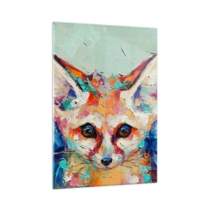 Quadro su vetro - Ritratto colorato di una volpe con occhi espressivi e pennellate audaci - 50x70cm - Siete pronti per me? - Decorazione murale moderna per soggiorno e camera da letto ARTTOR