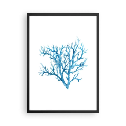 Poster in cornice nera - Corallo blu in stile acquerello su sfondo bianco - 50x70cm - Filigrana marina - Decorazione murale moderna per soggiorno e camera da letto ARTTOR