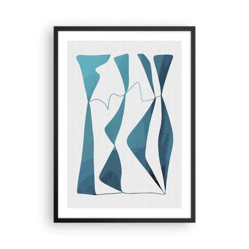 Poster in cornice nera - Una composizione astratta nei toni del blu con linee dinamiche. - 50x70cm - Astrazione: legame turchese - Decorazione murale moderna per soggiorno e camera da letto ARTTOR