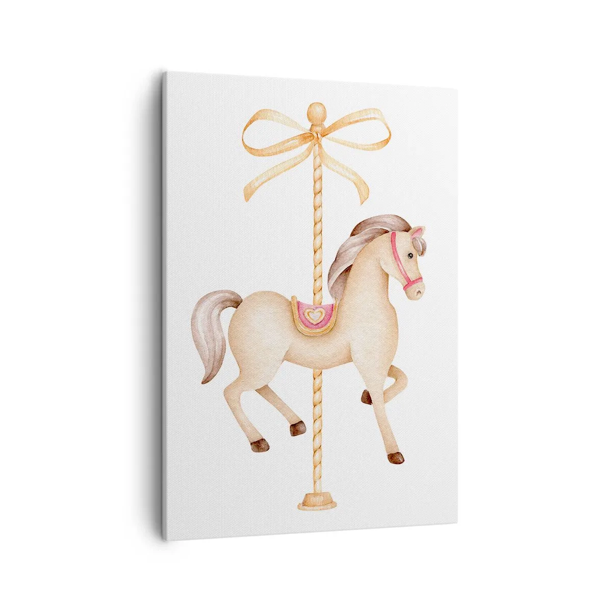 Quadro su tela - Stampe su Tela - Un cavallo da giostra con un fiocco in delicati colori pastello - 50x70cm - Trotto aggraziato - Decorazione murale moderna per soggiorno e camera da letto ARTTOR