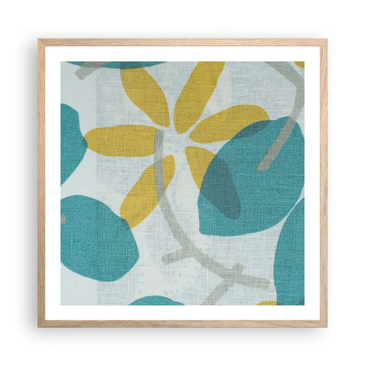 Poster in cornice rovere chiaro - Tra le foglie azzurre - 60x60 cm