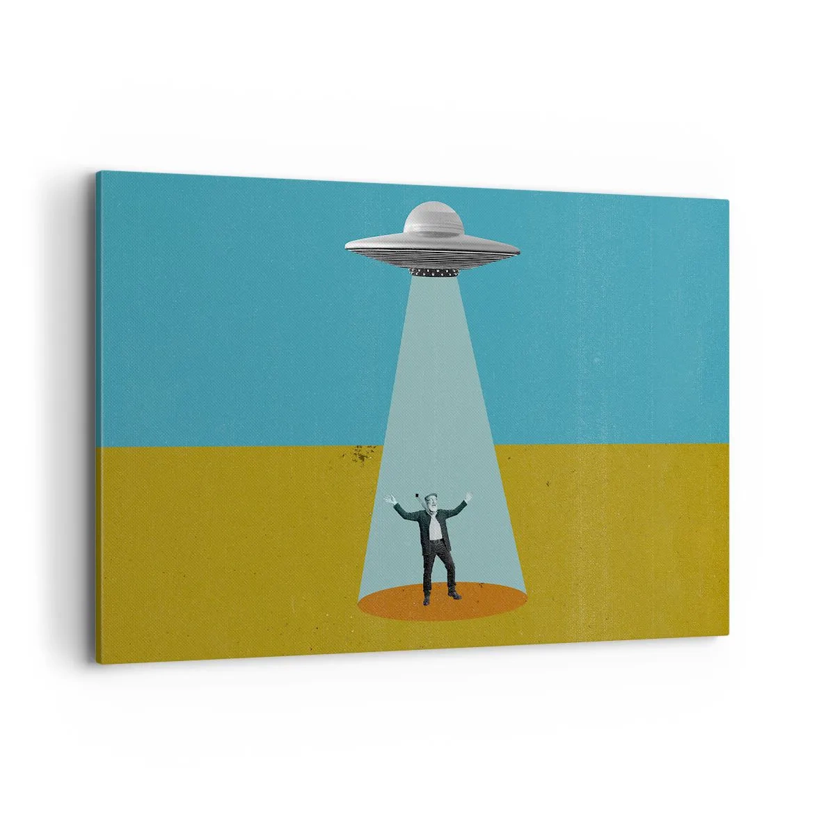 Quadro su tela - Stampe su Tela - Un uomo alla luce di un UFO sullo sfondo di un paesaggio colorato - 120x80cm - Incontro ravvicinato - Decorazione murale moderna per soggiorno e camera da letto ARTTOR