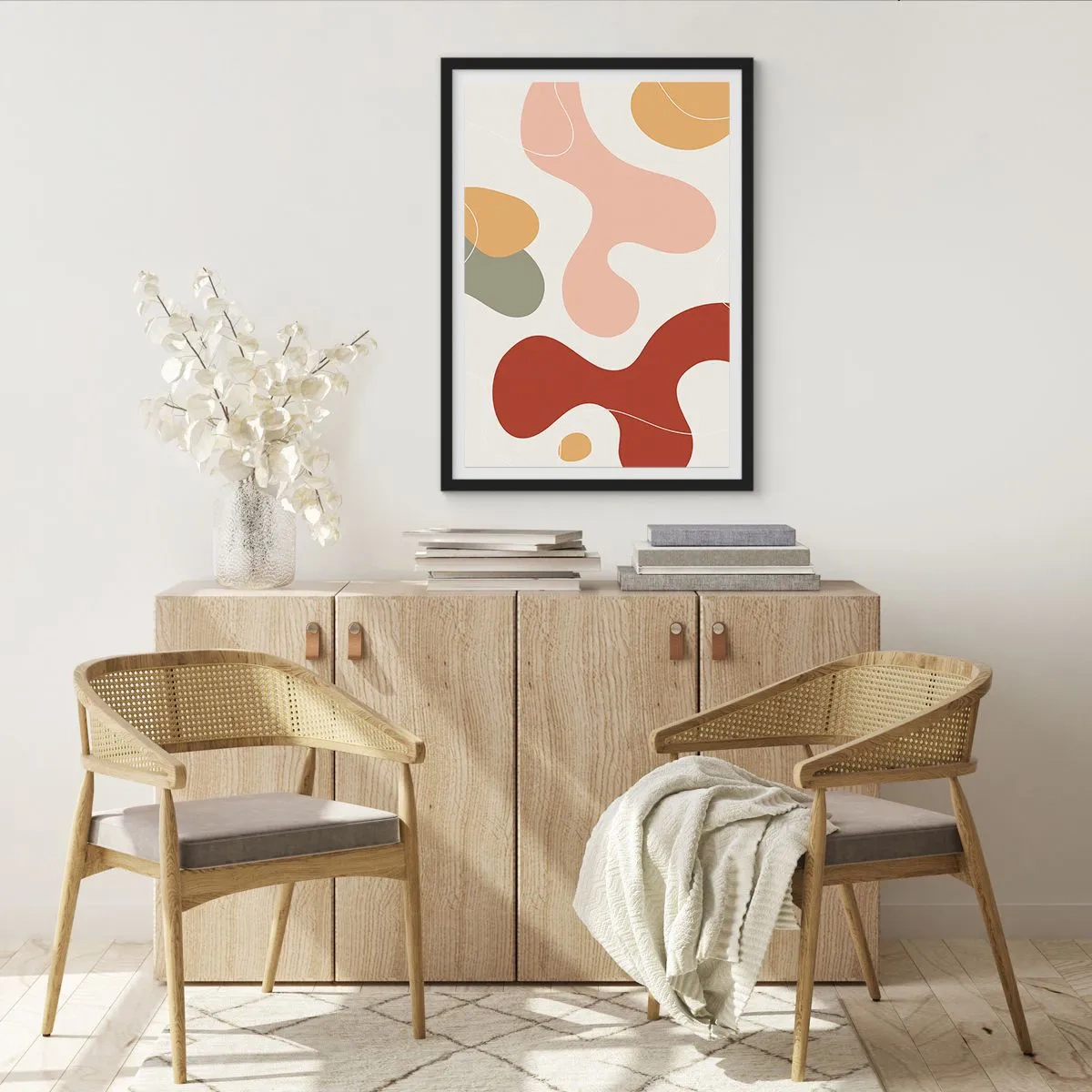 Poster in cornice nera - Una composizione astratta in calde tonalità pastello. - 50x70cm - Ghirigori - Decorazione murale moderna per soggiorno e camera da letto ARTTOR