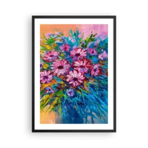 Poster in cornice nera - Un bouquet di fiori dai colori intensi su uno sfondo astratto - 50x70cm - L'energia della vita - Decorazione murale moderna per soggiorno e camera da letto ARTTOR