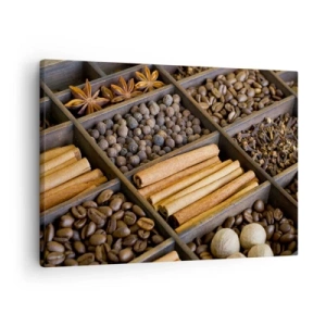 Quadro su tela - Stampe su Tela - Spezie e caffè in scomparti di legno - 70x50cm - Il tesoro degli aromi - Decorazione murale moderna per soggiorno e camera da letto ARTTOR