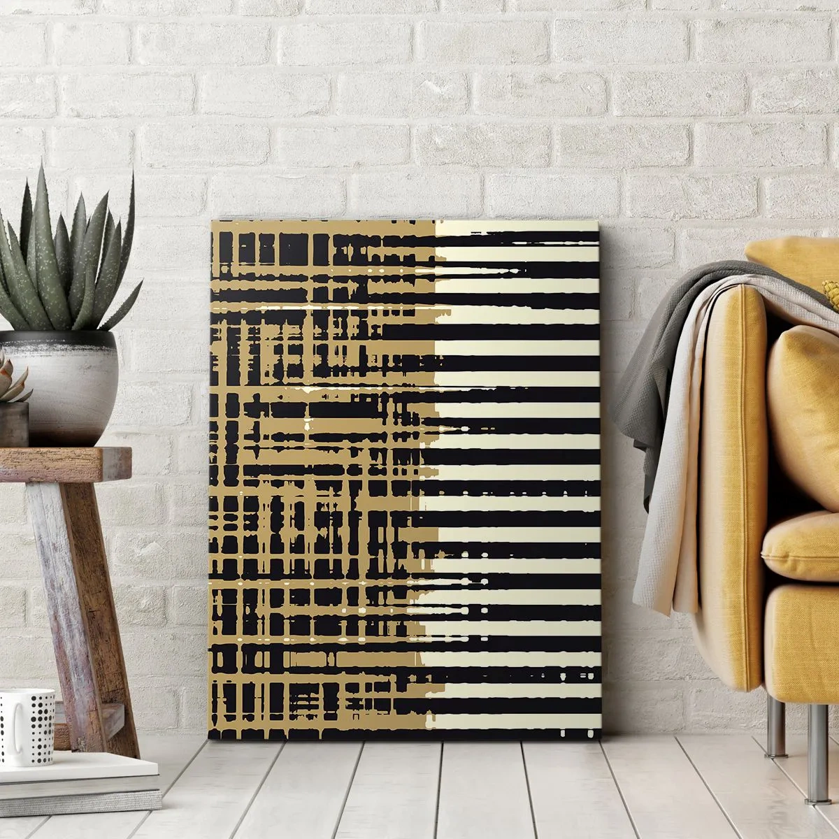 Quadro su tela - Stampe su Tela - Linee astratte in nero, beige e bianco - 50x70cm - Astrazione architettonica - Decorazione murale moderna per soggiorno e camera da letto ARTTOR