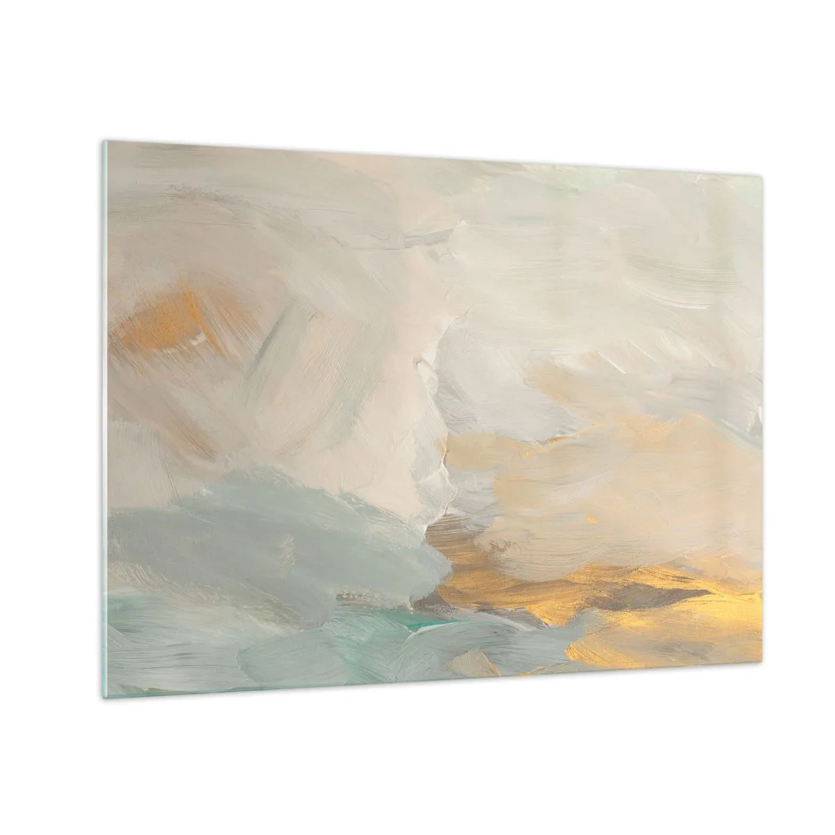 Quadro su vetro - Astrazione luminosa con pennellate delicate - 70x50cm - Astrazione: il paese della mitezza - Decorazione murale moderna per soggiorno e camera da letto ARTTOR