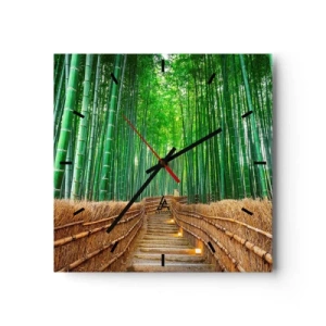 Orologio da parete - Orologio in Vetro - Un sentiero in una fitta foresta di bambù - 30x30cm - Essenza della natura asiatica - Decorazione murale moderna per soggiorno e camera da letto ARTTOR