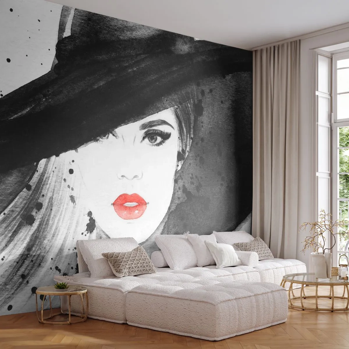 Fotomurali Standard Eco - Donna in nero - Donna, Volto di donna, Ritratto di una donna - 200x140 cm