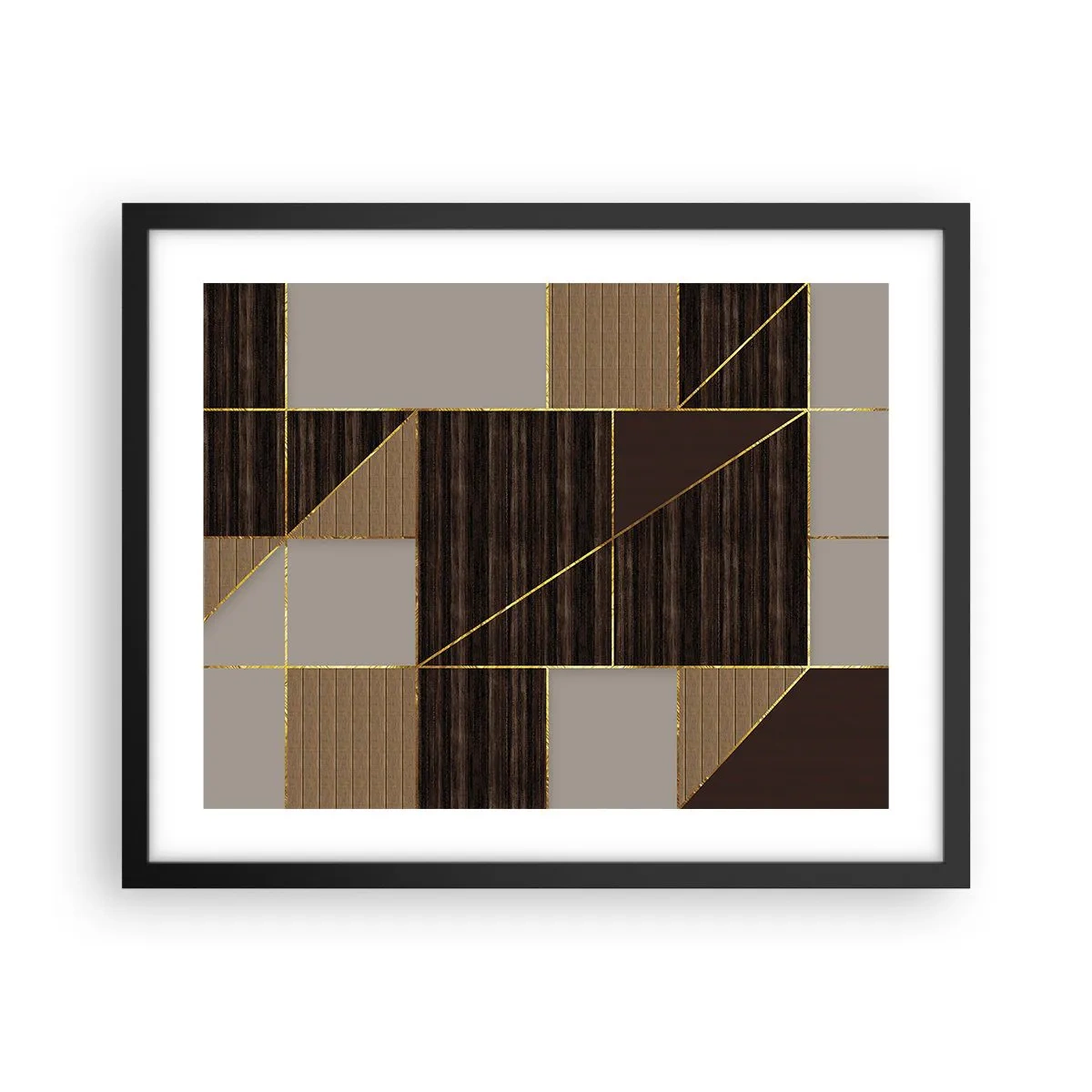 Poster in cornice nera - Mosaico di marrone e oro - 50x40 cm