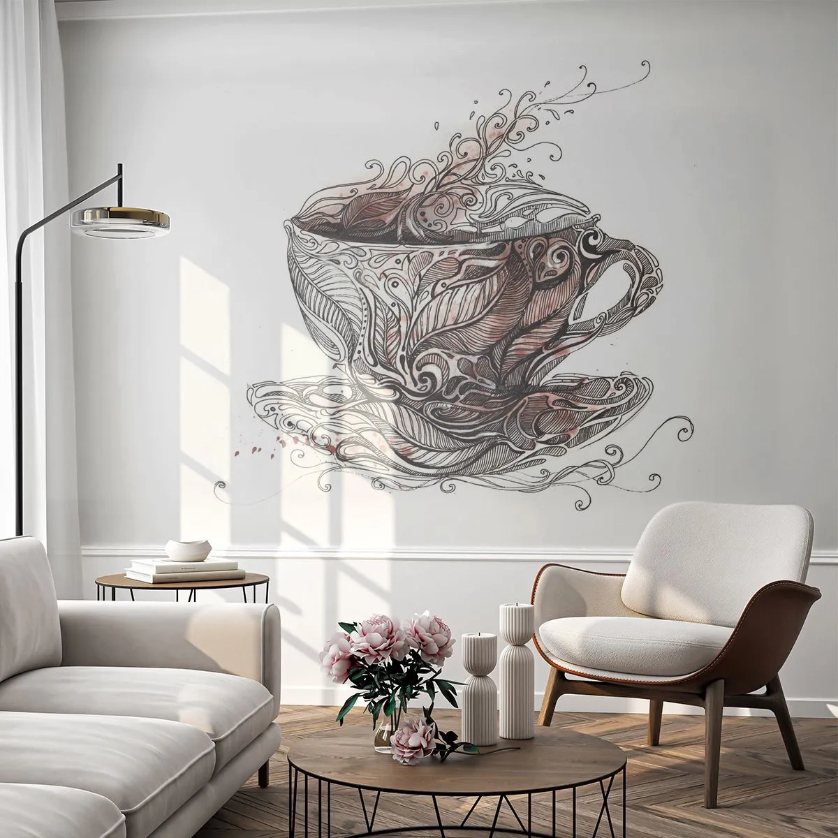 Fotomurali Standard Eco - Il tè fa bene a tutto - Astrazione, Tazza, Caffè espresso - 400x280 cm
