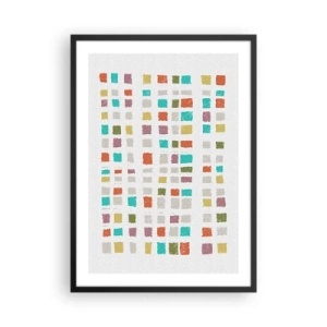 Poster in cornice nera - Quadrati geometrici colorati su uno sfondo chiaro - 50x70cm - Un gioco sconosciuto - Decorazione murale moderna per soggiorno e camera da letto ARTTOR