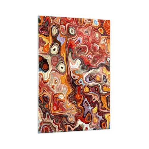 Quadro su vetro - Una composizione astratta nelle calde tonalità del rosso, dell'arancione e del giallo. - 80x120cm - Come se le noci si sciogliessero nel miele - Decorazione murale moderna per soggiorno e camera da letto ARTTOR