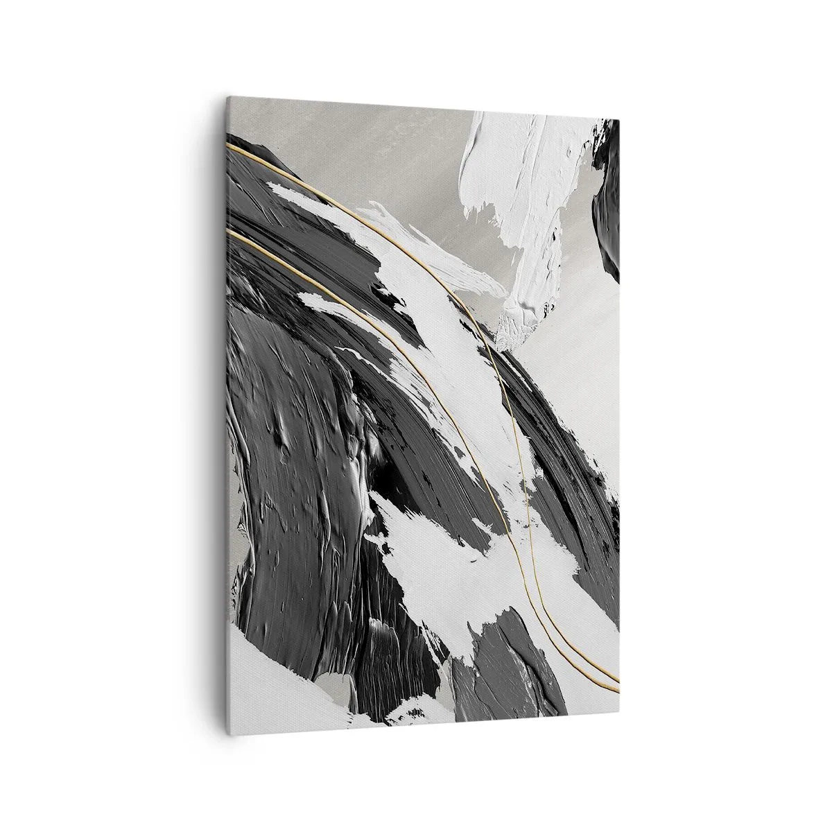 Quadro su tela - Stampe su Tela - Pennellate di vernice bianca e nera con un sottile accento dorato - 70x100cm - Astrazione con sfarzo - Decorazione murale moderna per soggiorno e camera da letto ARTTOR