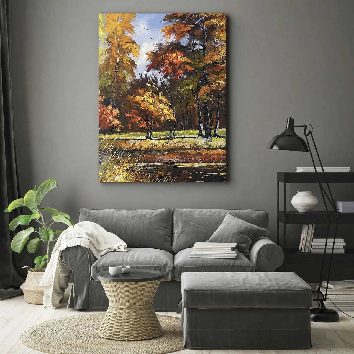 Quadro su tela - Stampe su Tela - Paesaggio autunnale con alberi colorati e uno stagno - 50x70cm - Paesaggio in oro e marrone - Decorazione murale moderna per soggiorno e camera da letto ARTTOR