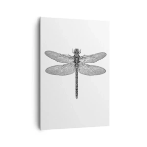 Quadro su tela - Stampe su Tela - Disegno in bianco e nero di una libellula su sfondo bianco in stile minimalista - 70x100cm - La precisione della natura - Decorazione murale moderna per soggiorno e camera da letto ARTTOR