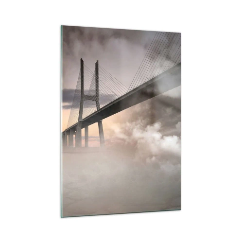 Quadro su vetro - Un ponte nella nebbia con un cielo spettacolare e una prospettiva di profondità - 50x70cm - Sul fiume che non c'è - Decorazione murale moderna per soggiorno e camera da letto ARTTOR