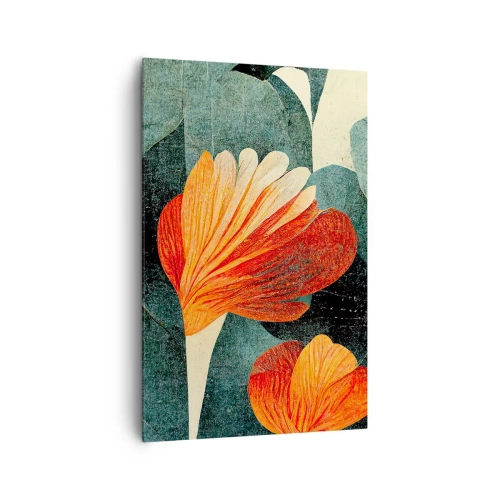 Quadro su tela - Stampe su Tela - Fiori dalle intense tonalità di arancione e verde - 80x120cm - Caldo dei tropici e fresco del verde - Decorazione murale moderna per soggiorno e camera da letto ARTTOR