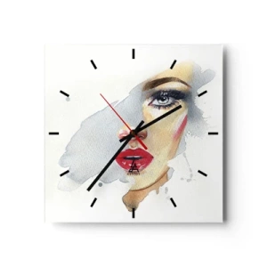 Orologio da parete - Orologio in Vetro - Ritratto ad acquerello di una donna dallo sguardo intenso. - 30x30cm - Riflesso in una goccia d'acqua - Decorazione murale moderna per soggiorno e camera da letto ARTTOR