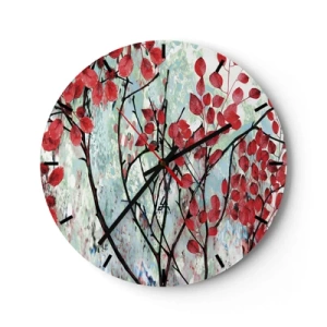 Orologio da parete - Orologio in Vetro - Rami con foglie rosse su uno sfondo dipinto - 30x30cm - Albero in scarlatto - Decorazione murale moderna per soggiorno, cucina e camera da letto ARTTOR