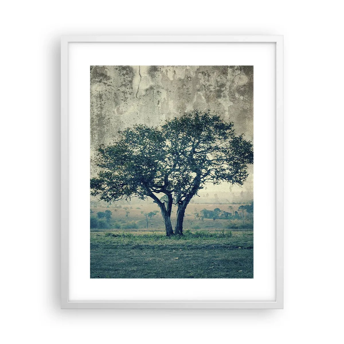 Poster in cornice bianca - Un melo su un prato blu? - 40x50 cm